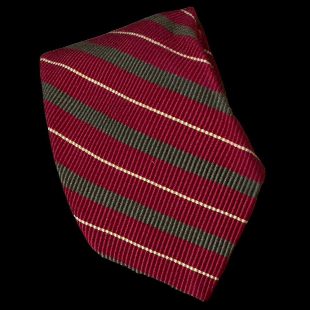 ROBERT TALBOTT Best Of Class Diagonal Striped Tie Dark Red Olive Green & Gold